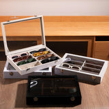 Frebeauty Sunglass Organizer,Velvet Glasses Organizer,8-Slot Sunglasses Tray with Clear Lid,Men's/Women's Sunglasses Box,Sunglass Case,13.3 x 9.6 x 2.2 Inches,Eyeglass/Eyewear Display Tray(Beige) Frebeauty