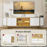 oneinmil Luxury 70" Fluted TV Stand for TVs Up to 75", Modern Entertainment Center with Faux Marble Top, Media Console with Curved Profile Design, Television Stands for Living Room, White oneinmil