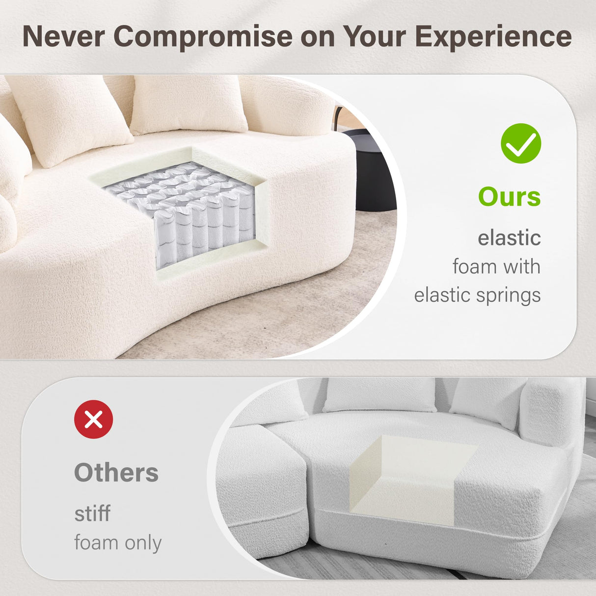 Olodumare Loveseat Sectional Sofa for Living Room, 65’’ Modern Luxury Plush Chenille Extra Deep Seat Curved Cloud Floor Couch with 3 Throw Pillows for Small Spaces, No Assembly Needed, Cream White Olodumare