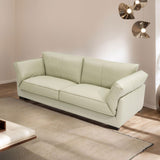 86.61-Inch Leather Sofa Couch, DREMODERN Mid-Century Modern Genuine Leather Couch with Extra Deep Seats for Living Room Apartment Office - Beige DREAMODERN