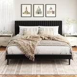 HAOARA King Size Bed Frame, King Size Platform Bed Frame and Velvet Upholstered Headboard with Strong Wood Slats, Box Spring Optional, Mattress Foundation, Easy Assembly Black HAOARA