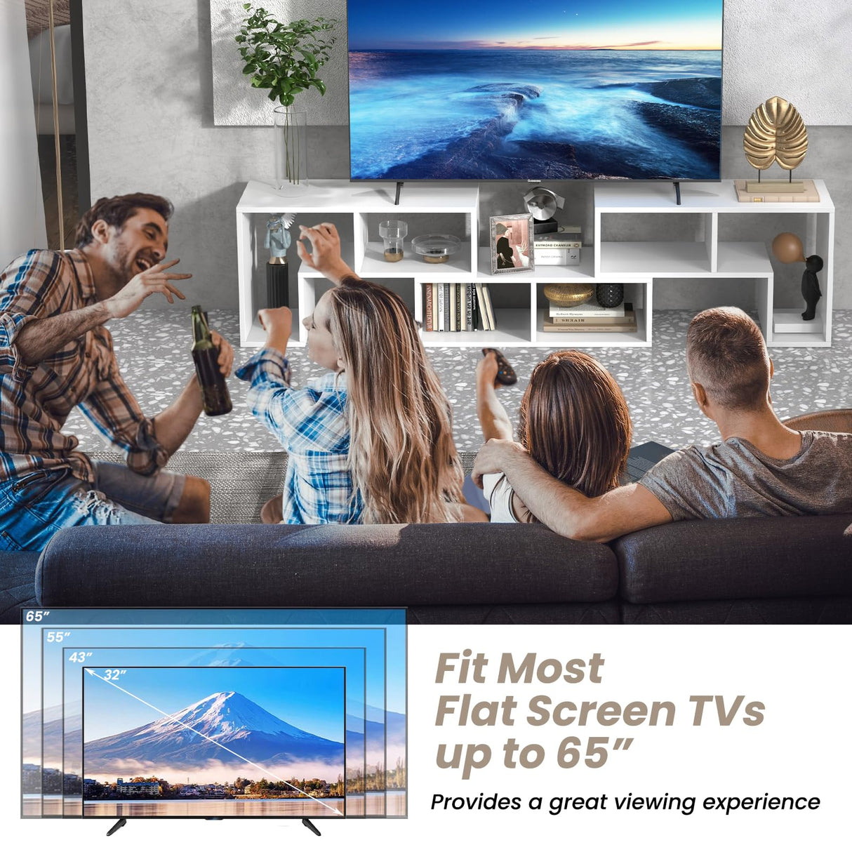 KOTEK TV Stand for 50 55 60 65 Inch TV, 3 Pieces Free Combination Bookshelf Organizer, TV Console Table with Open Storage Shelves, Modern Entertainment Center for Living Room, Bedroom KOTEK