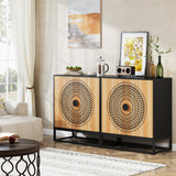 Tribesigns Sideboard Buffet Cabinet, 55 Inch Modern Kitchen Storage Cabinet with 4 Doors & Shelves, Credenzas Accent Console Cabinet for Living Room, Dining Room, Entryway, Black & Brown Tribesigns