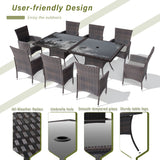 RTDTD 10 Pieces Patio Dining Set Outdoor Rattan Furniture Dinning Set with 2 Square Glass Tabletops 8 Chairs with Grey Cushions for Patio, Backyard Outdoor Kitchen Lawn & Garden RTDTD