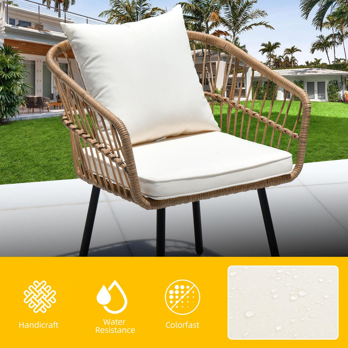 DWVO Patio Furniture Set, 5 Pieces Wicker Outdoor Patio Bistro Set with Ottomans Footrest and Side Table for Porch Balcony Yard Garden Backyard Poolside, Beige DWVO