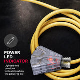 75ft Power Outdoor Extension Cord & Indoor - Waterproof Electric Drop Cord Cable - 3 Prong, 3-Outlet, SJTW, 12 Gauge, 15 AMP, 125 Volts, 1875 Watts, 12/3 by LifeSupplyUSA - Yellow (1 Pack) LifeSupplyUSA