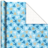 Hallmark Tree of Life Hanukkah Wrapping Paper with Cutlines on Reverse (3 Rolls: 120 Sq. Ft. Total) Blue and Gold Star of David, Menorahs, Candles, Dreidels Hallmark