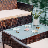 Nestl Wicker Patio Furniture - 4 Piece Set with 2 Chairs, Loveseat, Glass Top Coffee Table, Outdoor Furniture for Backyard, Pool or Porch (Brown/Beige) Nestl