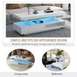 LZ LEISURE ZONE White Coffee Table, Modern LED Coffee Table with 16 Colors LED Lights, Rectangle Coffee Table with 2 Storage Drawers, Center Table with High Gloss UV Surface for Living Room LZ LEISURE ZONE