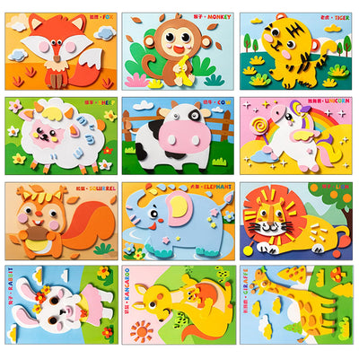 Lovyan 3D EVA Foam Stickers for Toddlers 12PCS Sticky Foam DIY Craft Preschool Art Class Drawing Sticker Puzzle Art Kit for Kids Boys Girls (Cartoon Animals A)