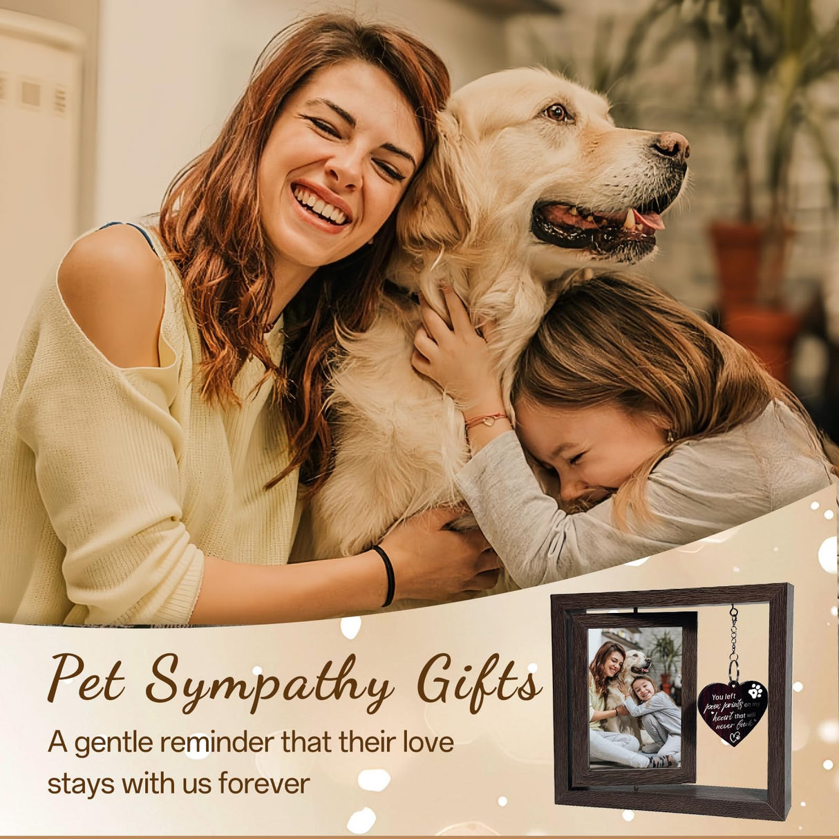 Gluimayo Dog Memorial Gifts for Loss of Dog, Pet Memorial Gifts for Dogs Cats - Rotating Wooden Picture Frame for 4x6 Photos, Pet Loss Remembrance Bereavement Keepsake Gluimayo