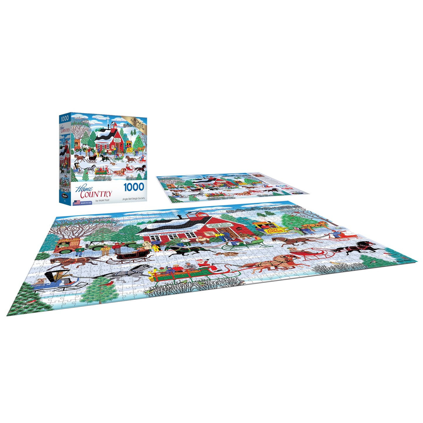 RoseArt - Home Country - Jingle Bell Sleigh Society - 1000 Piece Jigsaw Puzzle for Adults