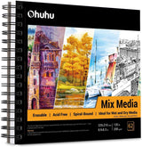 Ohuhu Mix Media Pad, 8.3"x8.3" Mixed Media Art Sketchbook, 120 lb/200 GSM Heavyweight Papers, 62 Sheets/124 Pages, Spiral Bound Mixed Media Paper Pad for Acrylic, Painting Christmas Gift Ohuhu