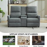 DRMBOOK 63'' RV Loveseat Recliner Sofa, Linen Fabric Double Camper Couch 2 Seater Recliner with Console, Home Movie Theater Seating Chair, 2 Person Push Back Recliners for Living Room, Grey DRMBOOK