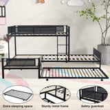 IHDKO Oversized L-Shaped Triple Bunk Bed with Trundle for Kids, Metal Quad Bunk Beds Twin Over Twin for 4 Kids, Modern 3 Bunkbeds with Ladders & Guardrails for Teens Girls Boys Adults, Black IHDKO