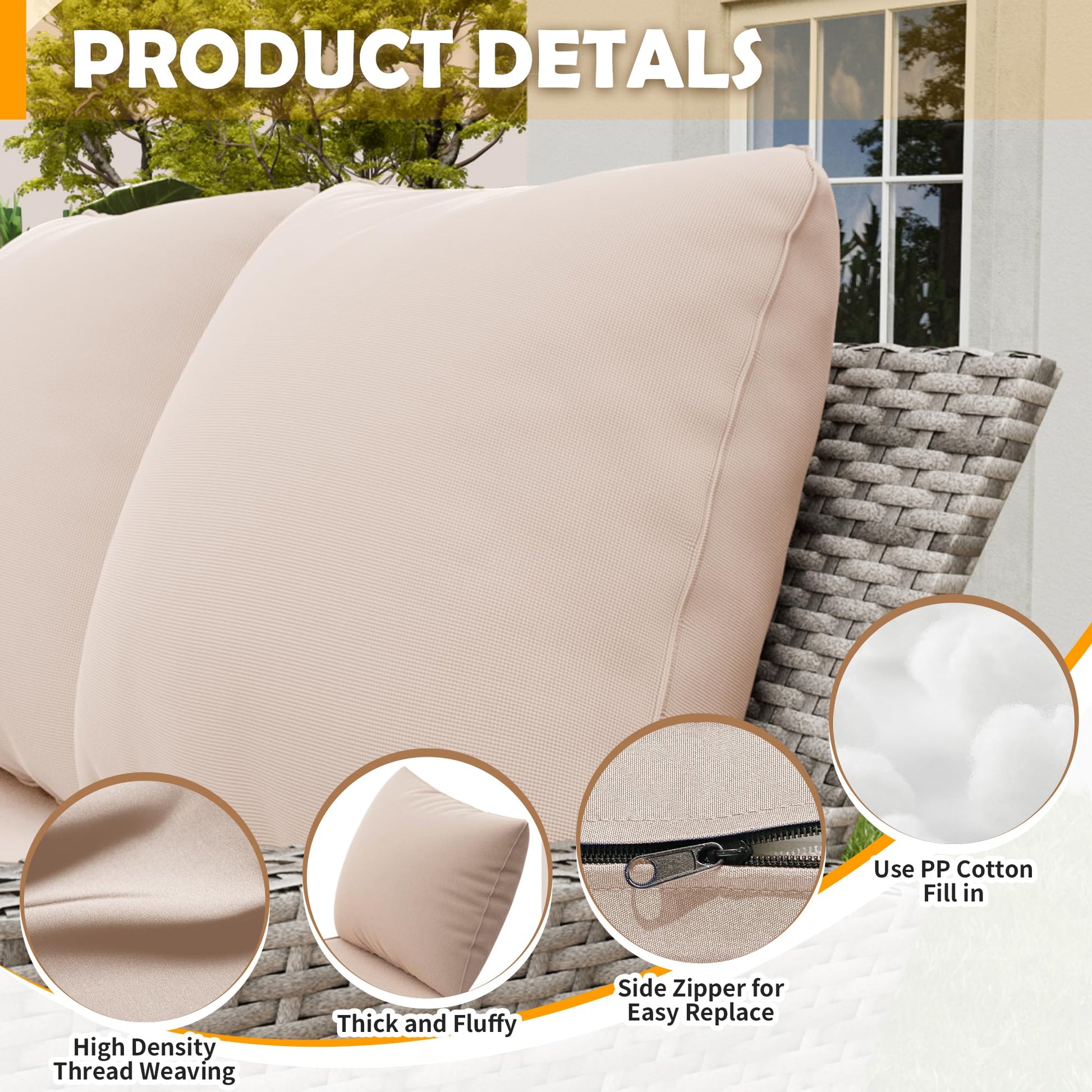 Amopatio Outdoor Cushions for Patio Furniture, Outdoor Couch Cushions Fits 4-seat Sectional Patio Conversation Sets, Replacement Cushions for Outdoor Furniture (Beige) - WoodArtSupply