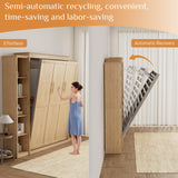 Queen Murphy Bed with Storage Bookcase & 4 Adjustable Shelves,Foldable Space-Saving Queen Wood Wall Bedframe with Metal Legs,Hidden Bedframe for Guest Room,Study,Home,Office,Bedroom,Natural Wood Color BEQAI