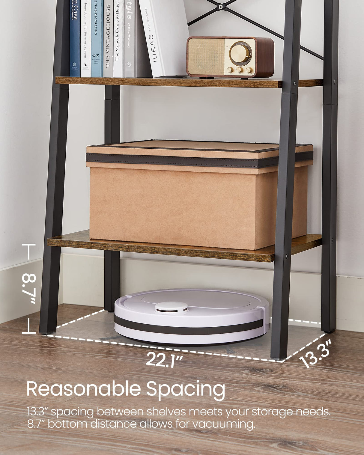 VASAGLE Rustic Brown 5-Tier Ladder Shelf - Durable Storage Rack with Steel Frame VASAGLE