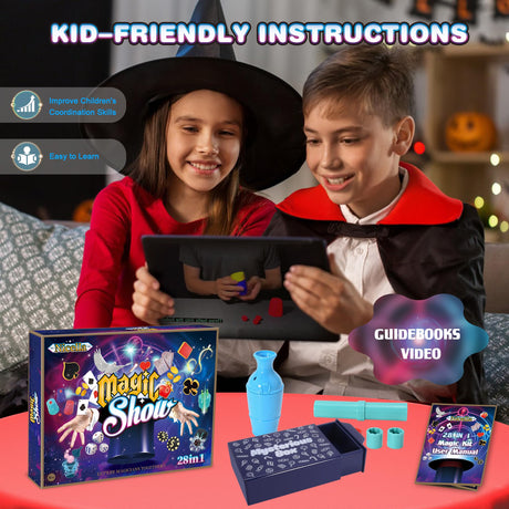 Nicella Magic Kit - 200+Magic Tricks for Kids Age 6-8, Magic Set with Manual and Video for Beginners and Kids, Christmas Halloween Birthday Gifts Toys for Ages 6 7 8 9 10 11 12 Years Old Boys Girls Nicella