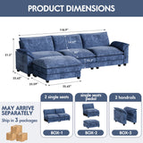 Homall 119" Modular Sectional Sofa, L Shaped Sofa Couch with Reversible Ottoman, DIY Combination Chenille Deep 3-Seat Cloud Couch for Living Room, Apartment (Dark Blue, L Shaped Sofa) Homall