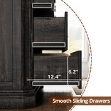 IRONCK Farmhouse 7 Drawers Dresser for Bedroom, 59" Long Dresser with Charging Station, Natural Texture, Vintage Design, for Bedroom, Charcoal IRONCK