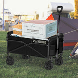 Highpro Collapsible Wagon Carts Foldable, Heavy Duty Beach Folding Wagon Cart with Wheels, Portable Grocery Garden Cart for Outdoor, Sports, Shopping, Camping, Black Highpro