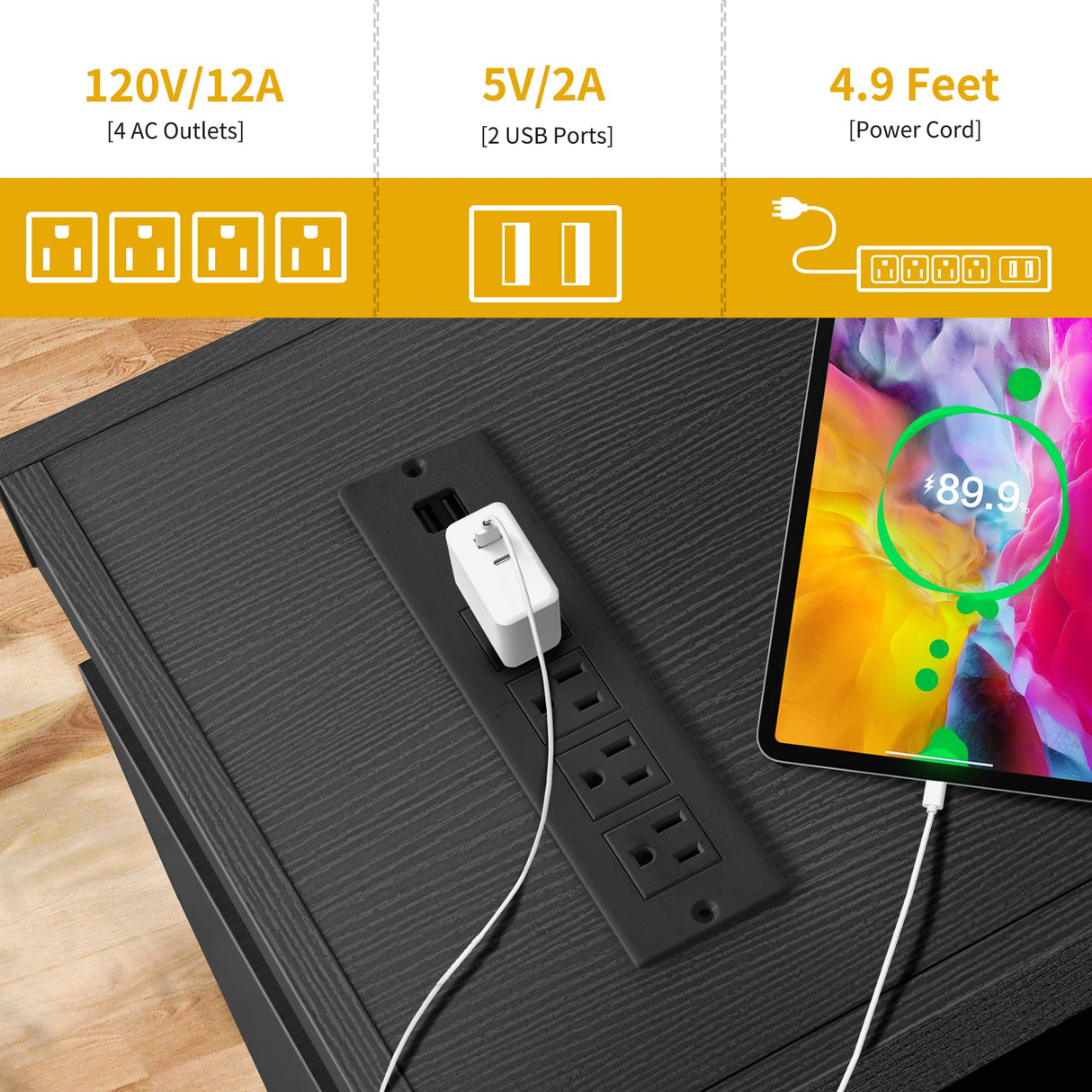 DWVO LED TV Stand for 65 inch TV w/Power Outlet, TV Stands for Living Room, Entertainment Center with Storage, Modern Television Stand, Gaming Media Stand, Black DWVO