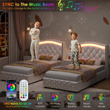 HIFIT Full Smart LED Platform Bed Frame with 4 Storage Drawers, Crystal Button-Tufted & Stainless Gold Trim Wingback Headboard, Modern PU Upholstered White /No Box Spring Needed/Easy Assembly HIFIT