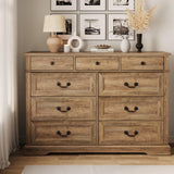 LINSY HOME 9 Drawers Dresser for Bedroom, Wide Wood Chest of Drawers with Metal Handle, Farmhouse Tall Drawer Organizer for Bedroom, Closet, Living Room, Hallway and Entryway, Rustic Oak LINSY HOME