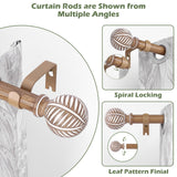 HTZON Wood Curtain Rods 48 to 84 Inch,1 Inch Boho Adjustable Curtain Rod,Imitation Wood Grain Leaf Decorative Window Curtain Rods,Farmhouse Rustic Heavy Duty Curtain Rods,Brown Drapery Rods 36-88" HTZON