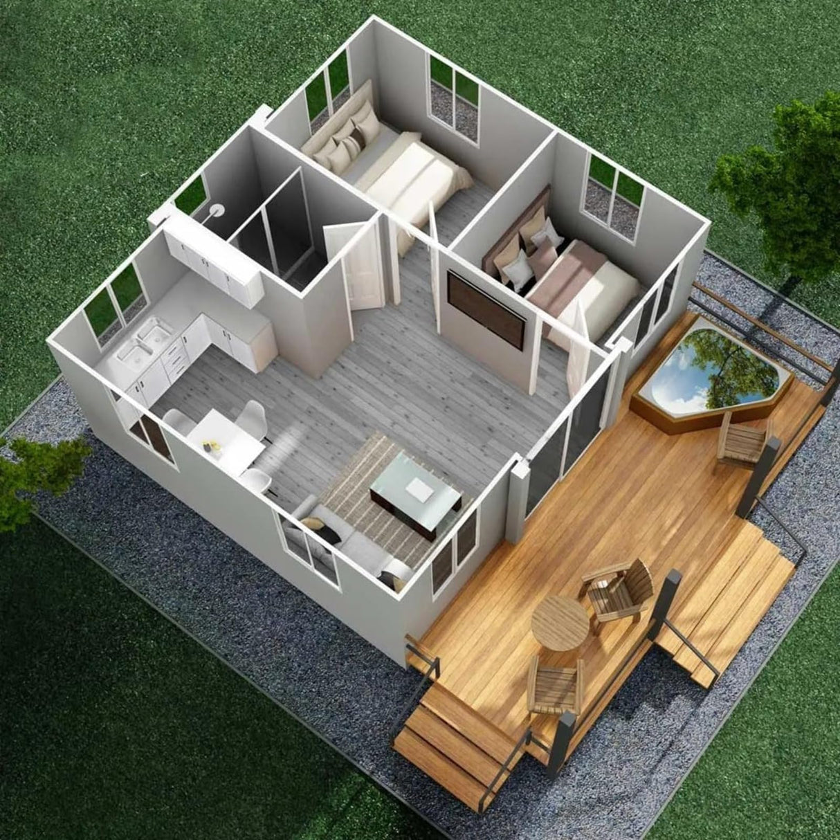 20Ft&40Ft Tiny Home for Sale Prefab, Homes to Live in Adults with 3 bedrooms, 1 Fully Equipped Bathroom and Kitchen, Living Room,Amazon Prefab House, Portable Modern Villa Generic