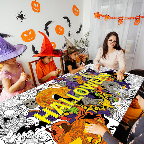 ZOIIWA Halloween Giant Mandala Coloring Posters for Kids Adult Halloween DIY Drawing Coloring Tablecloth Mandala Holiday Coloring Poster for Home School Wall Decor Drawing Games DIY Painting Crafts ZOIIWA