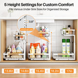 PXRACK 2 Pack Under Sink Organizer,Adjustable Height,2 Tier Pull Out Under Cabinet Organizer,Slide Out Thickened Metal Under Sink Storage for Kitchen Bathroom Laundry Cabinet Pantry,White PXRACK