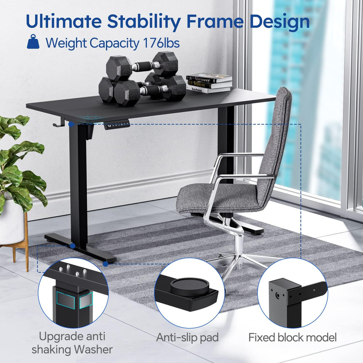 SohoTeco Motorized Standing Desks, Electric Stand Up Desk with Ultra Stable Construction and Cable Management,Adjustable Height Desk with Memory Preset Design for Home Office Use 48x24 in Black SohoTeco