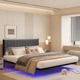 ARFARLY Floating Queen Bed Frame with LED Lights and Charging Station, Metal Platform Bed Frame Queen Size with Upholstered Headboard, No Box Spring Needed, Anti-Noise, Easy to Assemble ARFARLY