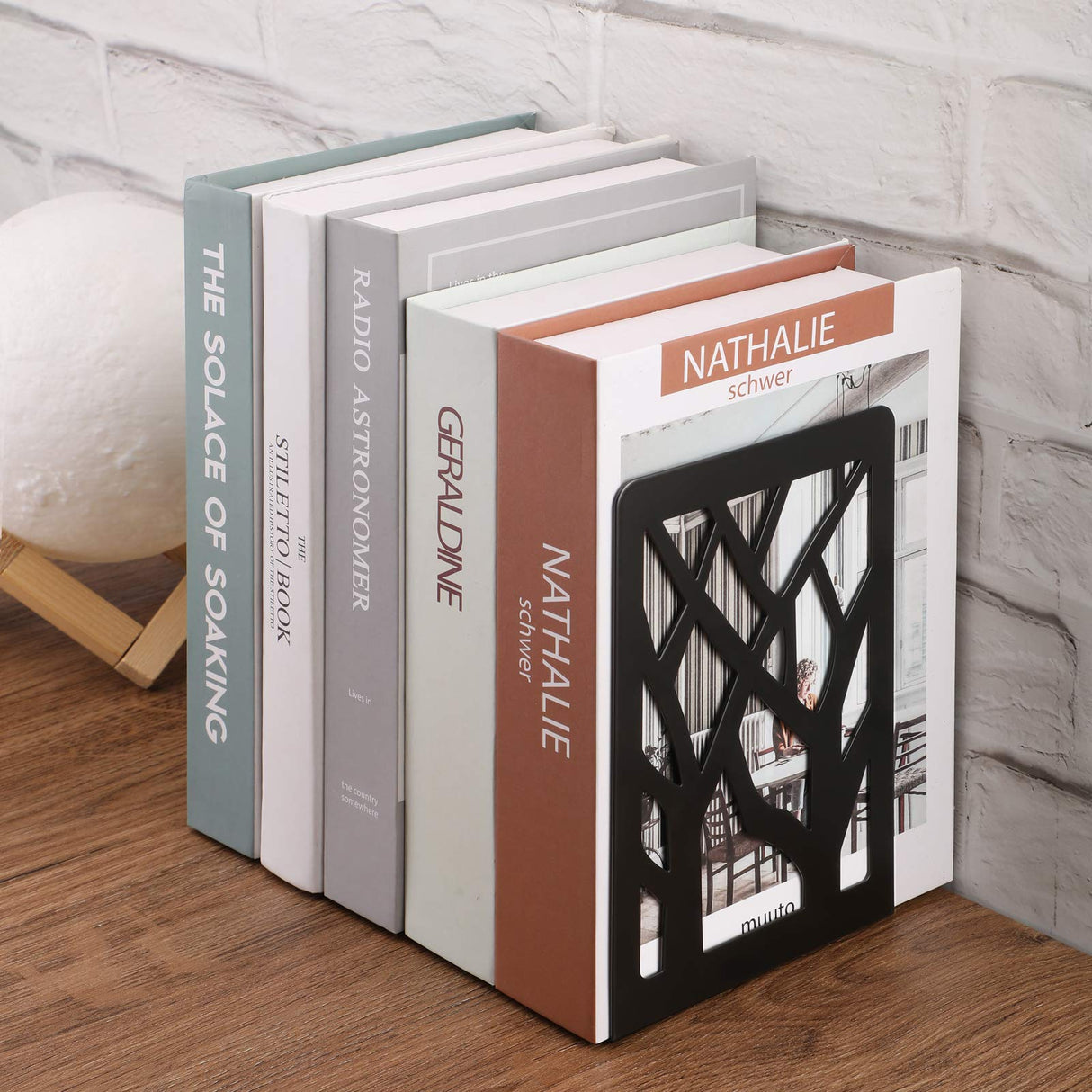 MaxGear Tree Design Modern Bookends for Shelves, Non-Skid Book Holder, Heavy Duty Metal Storage for Books/CDs, Decorative Book Stopper for Home, 7 x 4.7 x 3.5”, Black (2 Pair/4 Pieces) MaxGear