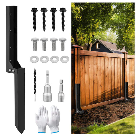 Fence Post Repair Stakes Kit - Heavy Duty Steel Wooden Fence Post Repair Bracket Anchor with Anti-Rust - Quick Fix Broken and Leaning Wood Fence Post Stabilizer Ground Spike (1 Pack) QAZWQAZ