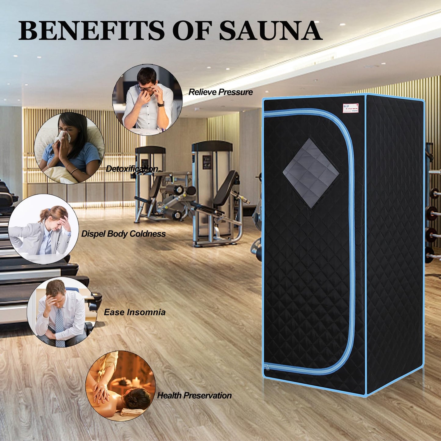 Wizzisauna Portable Infrared Sauna for Home Spa | Full Size 1 Person Sauna | Full Size Far Infrared Sauna Tent | with Heating Foot Pad, Portable Chair, (L29.1 x W29.1 x H66.5, Black)