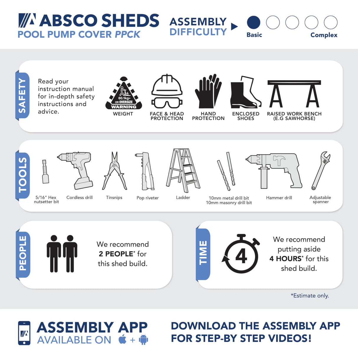 ABSCO Pool Pump Cover - Versatile Horizontal Storage Shed | 5 x 5 ft | Easy Assembly | Surfmist| Ideal for Pool, Trash Cans, Garden & Pool Equipment | SNAPTiTE Assembly System | Safety Features ABSCO
