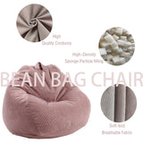 Gurxien Bean Bag Chairs with Corduroy Cover Removable, 3 Ft Large Memory Foam Bean Bag Chairs for Kidswith Filling,Round Fluffy Sofa Chair for Living Room Bedroom Gurxien