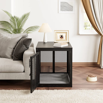 Furniture Style Dog Crate with Tray and Cushion, Double Doors Wooden Dog Kennel End Table, Decorative Pet Crate House Cage Indoor for Small Medium Dogs - WoodArtSupply