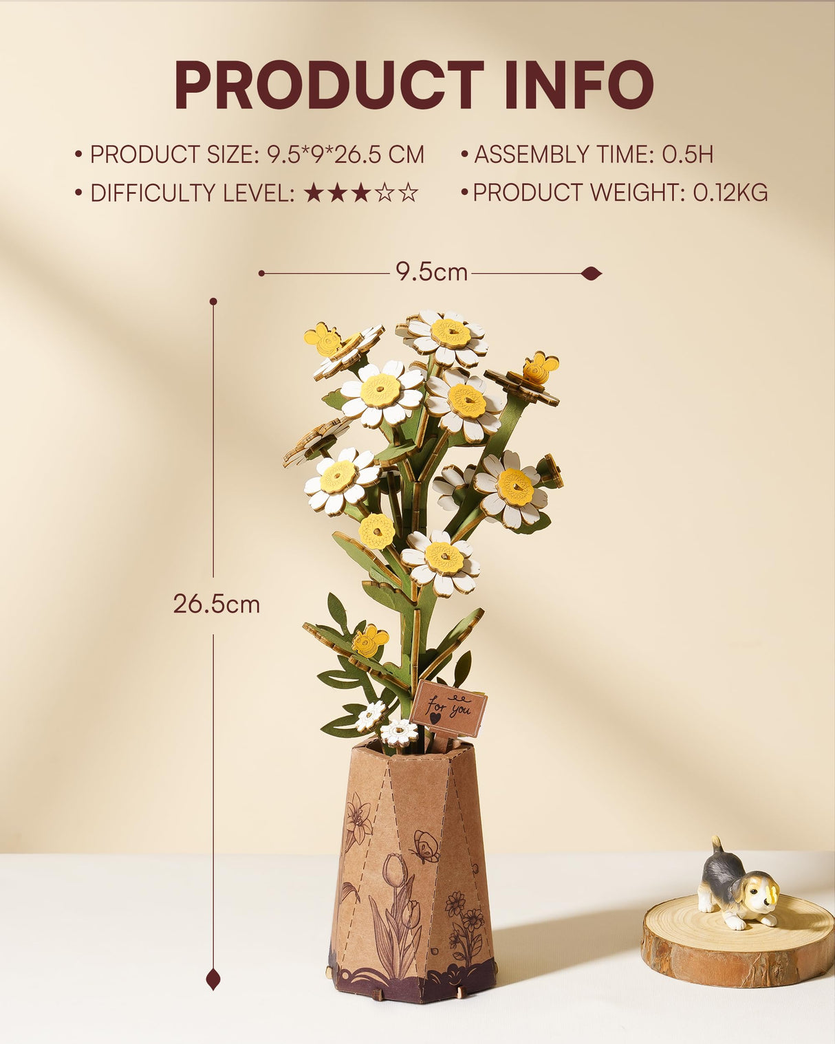 Wowood 3D Flower Wooden Puzzles for Adults-Chamomile, DIY Wooden Flowers Model Kit Building Set Crafts for Adults to Build, Botanical Collection/Ideal Creative Gift Ideas/Housewarming (101PCS) Wowood