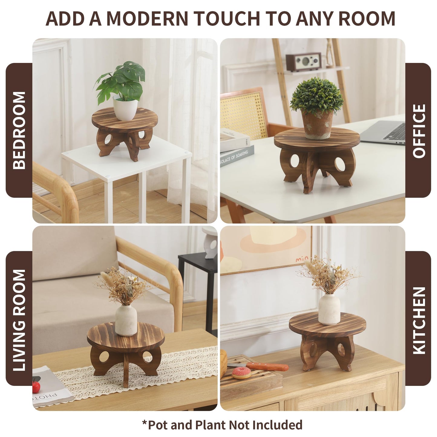 VZODESR Plant Stand Indoor Wooden Plant Stool Round Stand Risers for Decor Plant Pedestal Stand Farmhouse Rustic Decorative Display Flower Holder Pedestal Board Brown