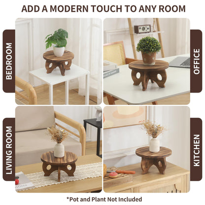 VZODESR Plant Stand Indoor Wooden Plant Stool Round Stand Risers for Decor Plant Pedestal Stand Farmhouse Rustic Decorative Display Flower Holder Pedestal Board Brown