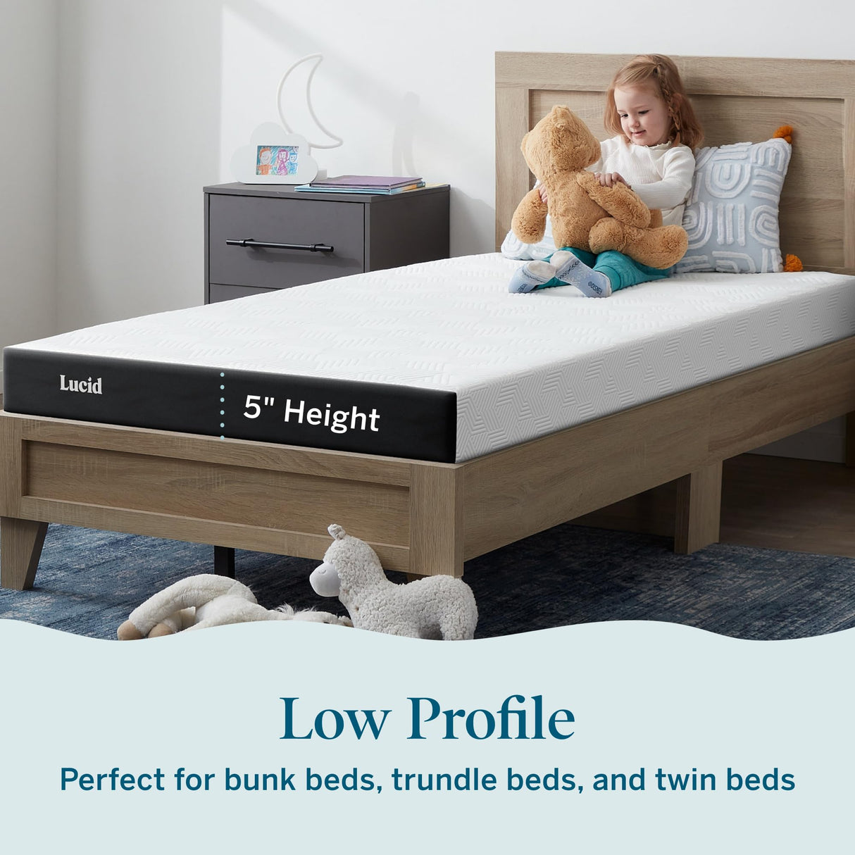 Lucid 5 Inch Memory Foam Mattress – Low Profile - Firm Feel - Infused with Bamboo Charcoal and Gel - Bed in a Box - Temperature Regulating - Breathable - Twin Size LUCID