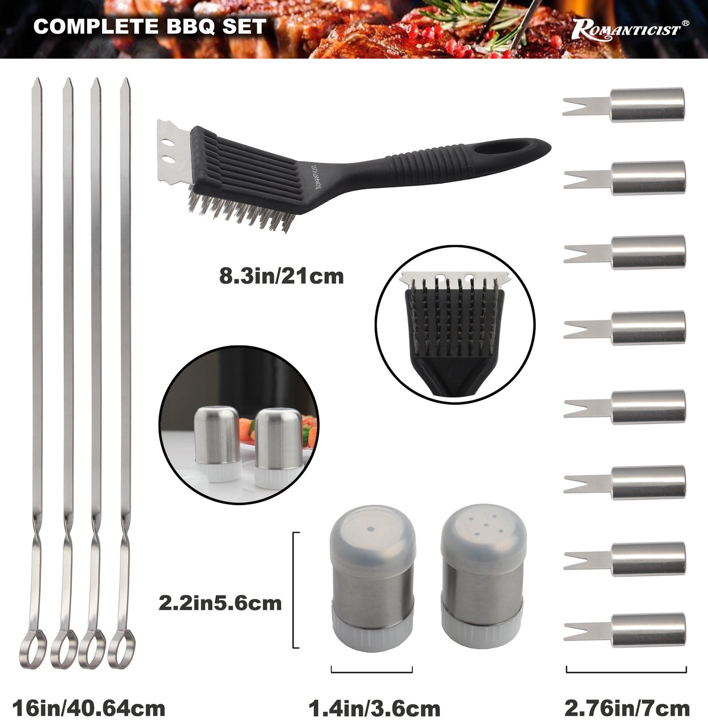 ROMANTICIST 20pc Heavy Duty BBQ Grill Tool Set in Case - The Very Best Grill Gift for Father's Day and Christmas - Professional BBQ Accessories Set for Outdoor Cooking Camping Grilling Smoking