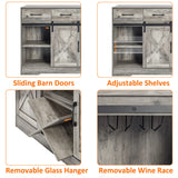 Chic Grey Farmhouse Wine Cabinet and Coffee Bar with Sliding Barn Doors and Ample Storage WoodArtSupply