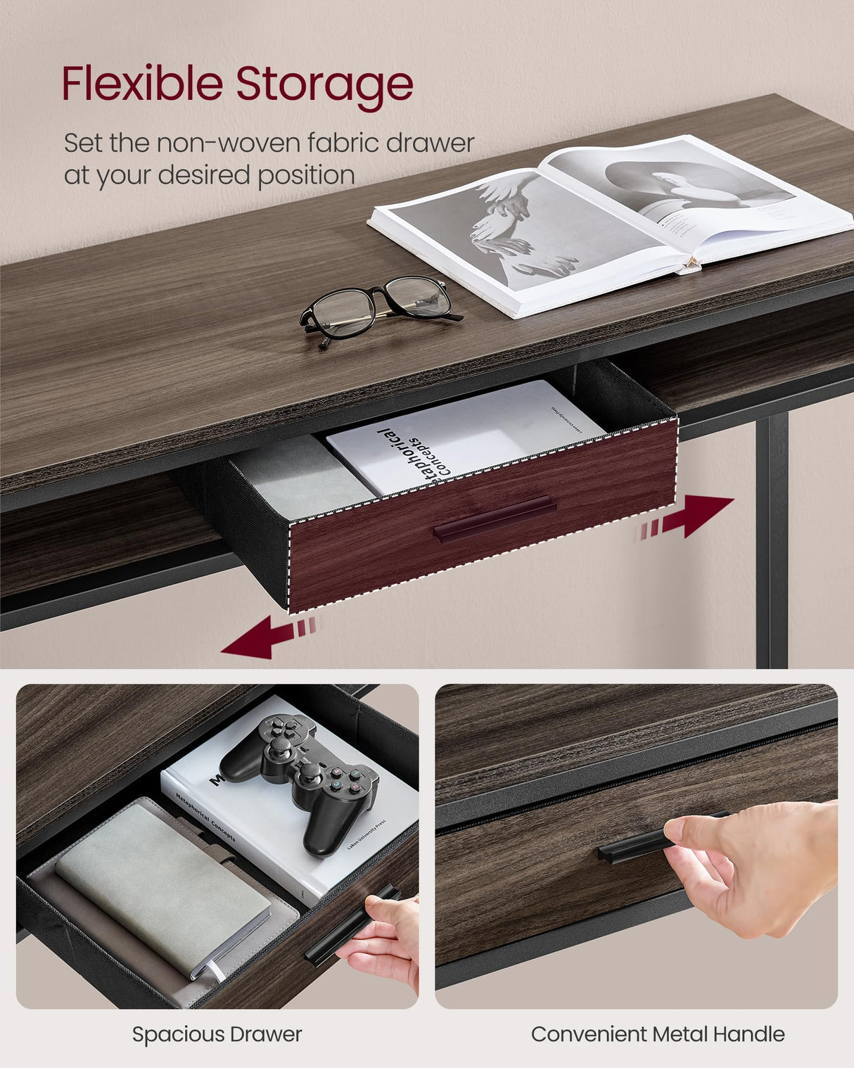 VASAGLE Ash Brown Bar Table with Power Outlet and Movable Drawer, 47.2 Inches High Top Dining Table VASAGLE