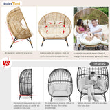 BULEXYARD Double Egg Chair with Ottoman Indoor Outdoor 680lbs, 2 Person Brown Wicker Oversized Stationary Egg Chair with Beige Thick Cushion, Patio Wide Lounge Loveseat with Legs for Balcony, Porch BULEXYARD