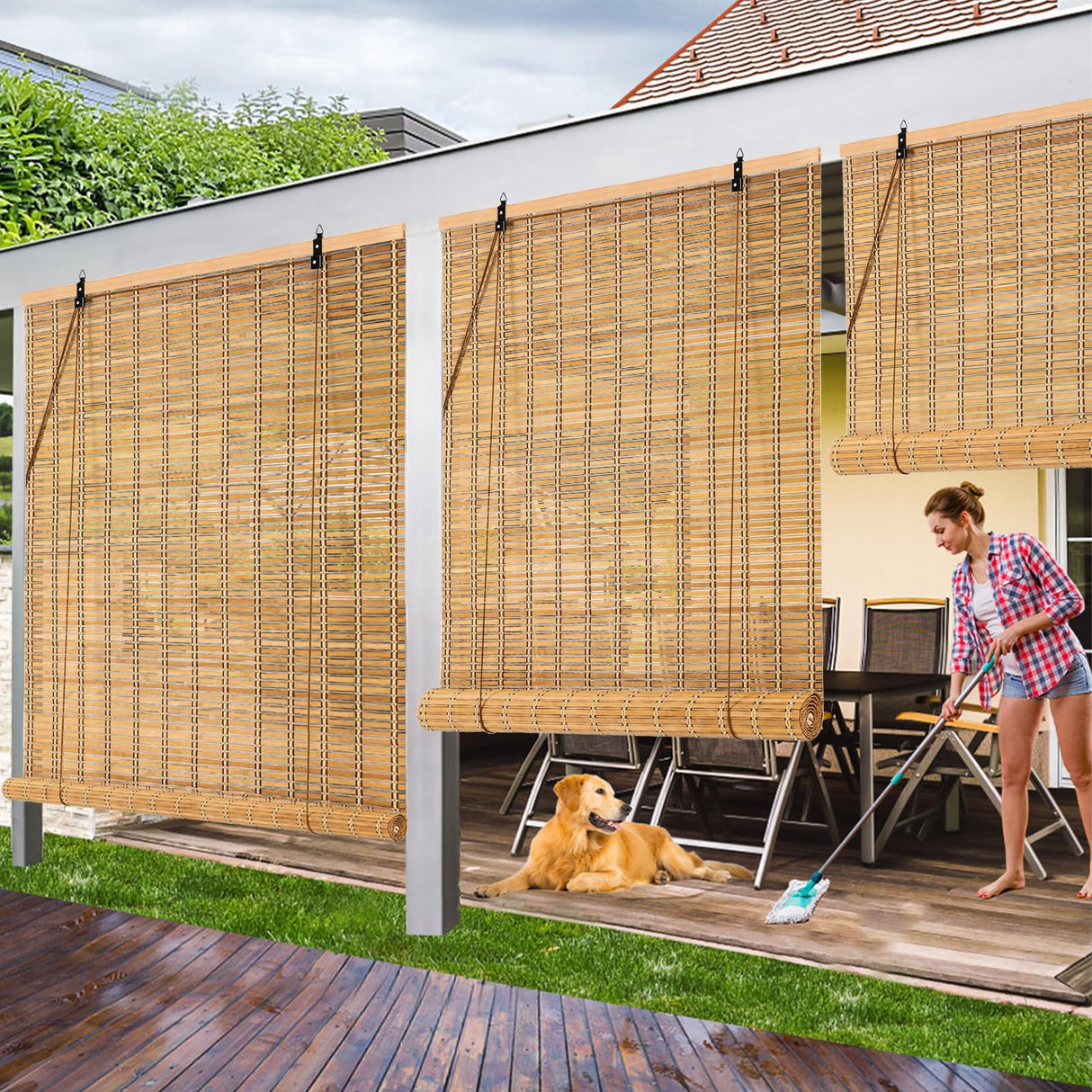 IMSGVIFO Bamboo Blinds,UV Protection Bamboo Roll Up Shades,Easy to Install Blinds for Interior Windows,Roman Curtains Shades for Indoor Windows Outdoor,Carbonized, 36x72 Inch IMSGVIFO